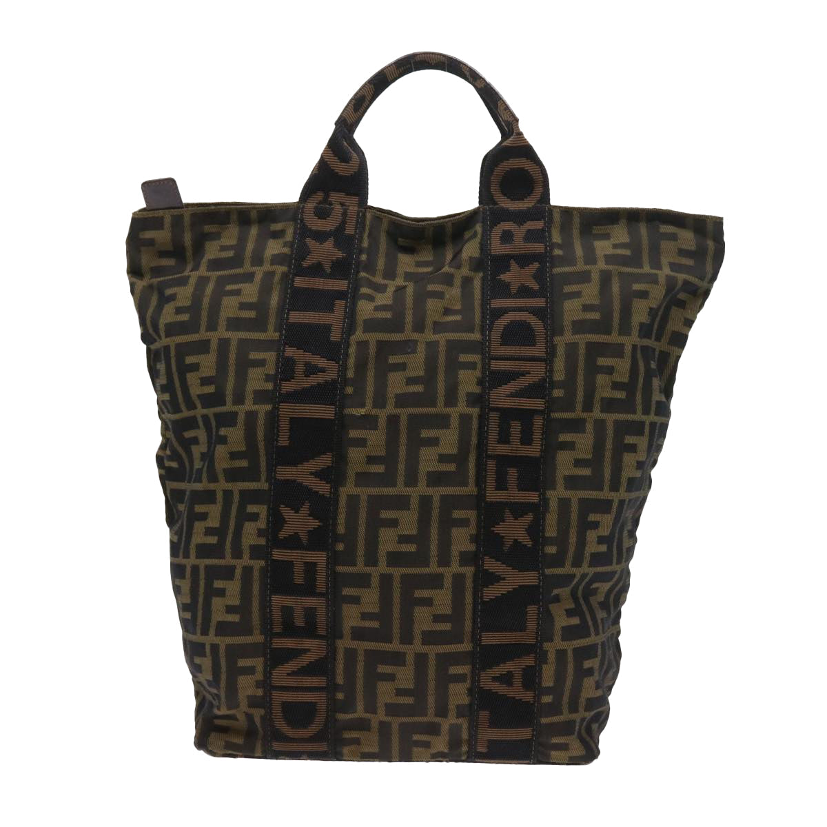 FENDI Zucca Canvas Hand Bag Black Brown yk9170