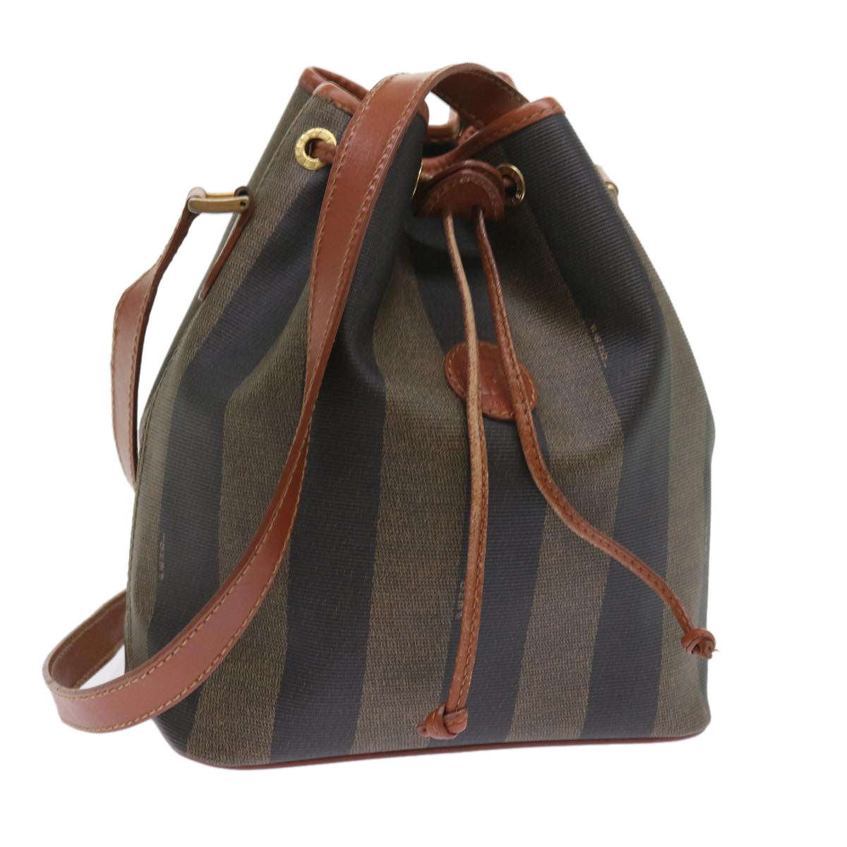 FENDI Pecan Canvas Shoulder Bag Black Brown yk9185