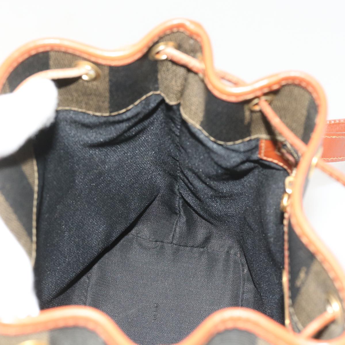 FENDI Pecan Canvas Shoulder Bag Black Brown yk9185