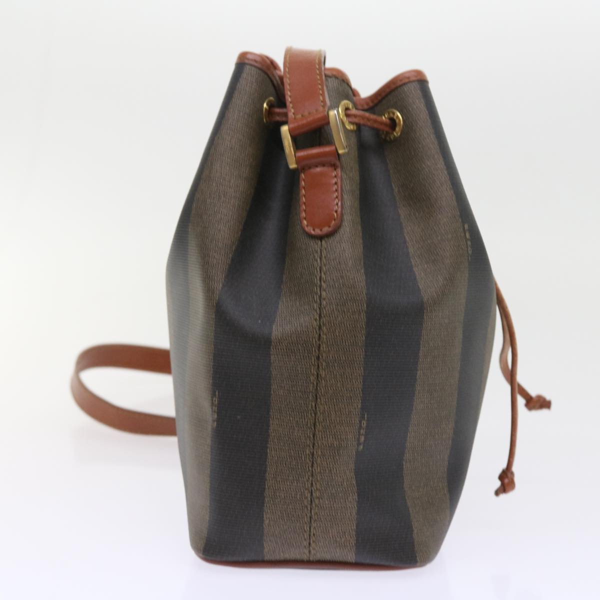FENDI Pecan Canvas Shoulder Bag Black Brown yk9185