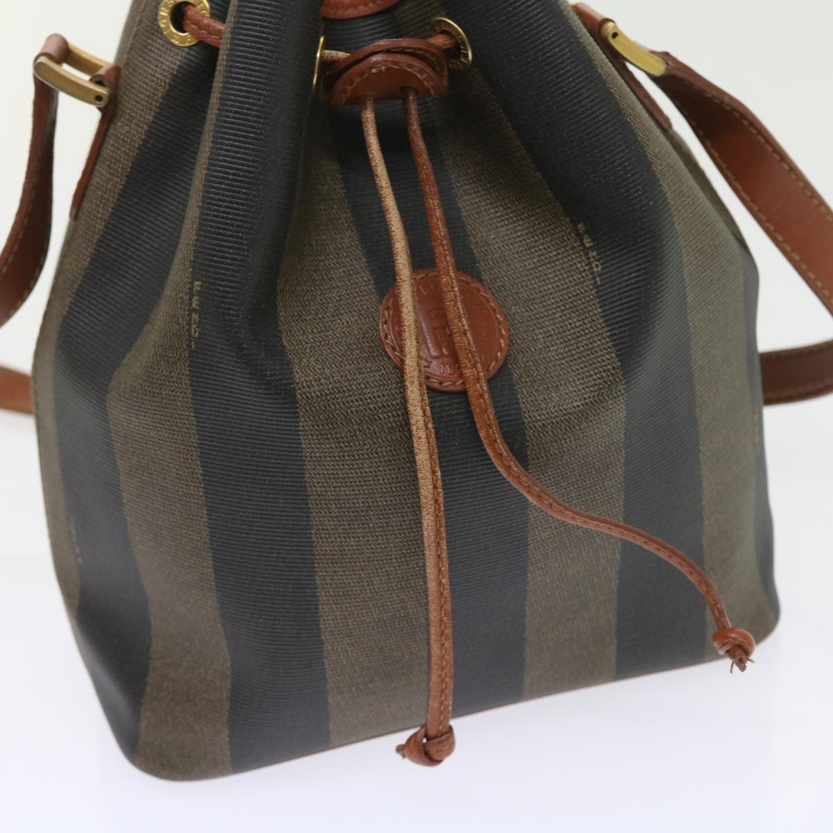 FENDI Pecan Canvas Shoulder Bag Black Brown yk9185
