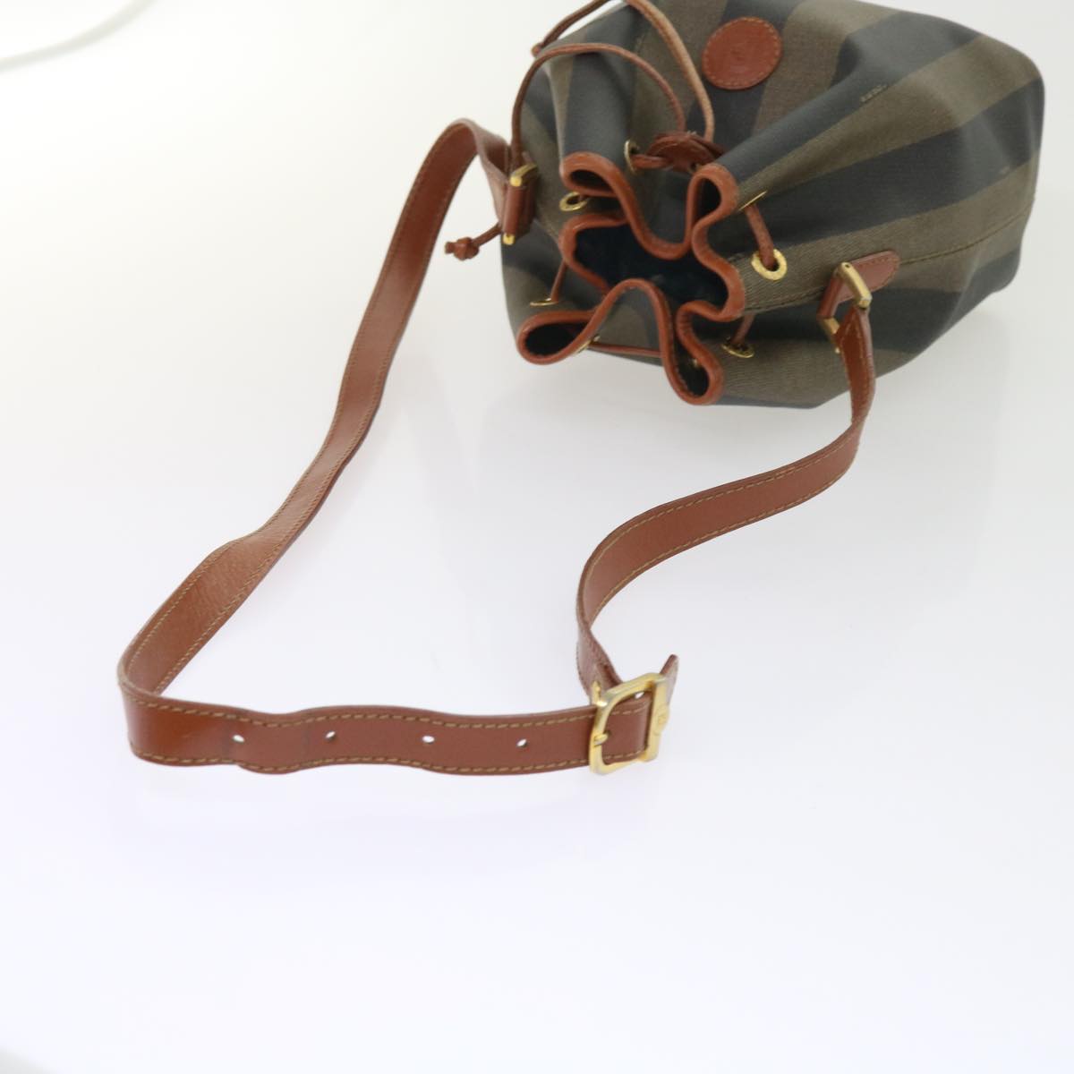FENDI Pecan Canvas Shoulder Bag Black Brown yk9185