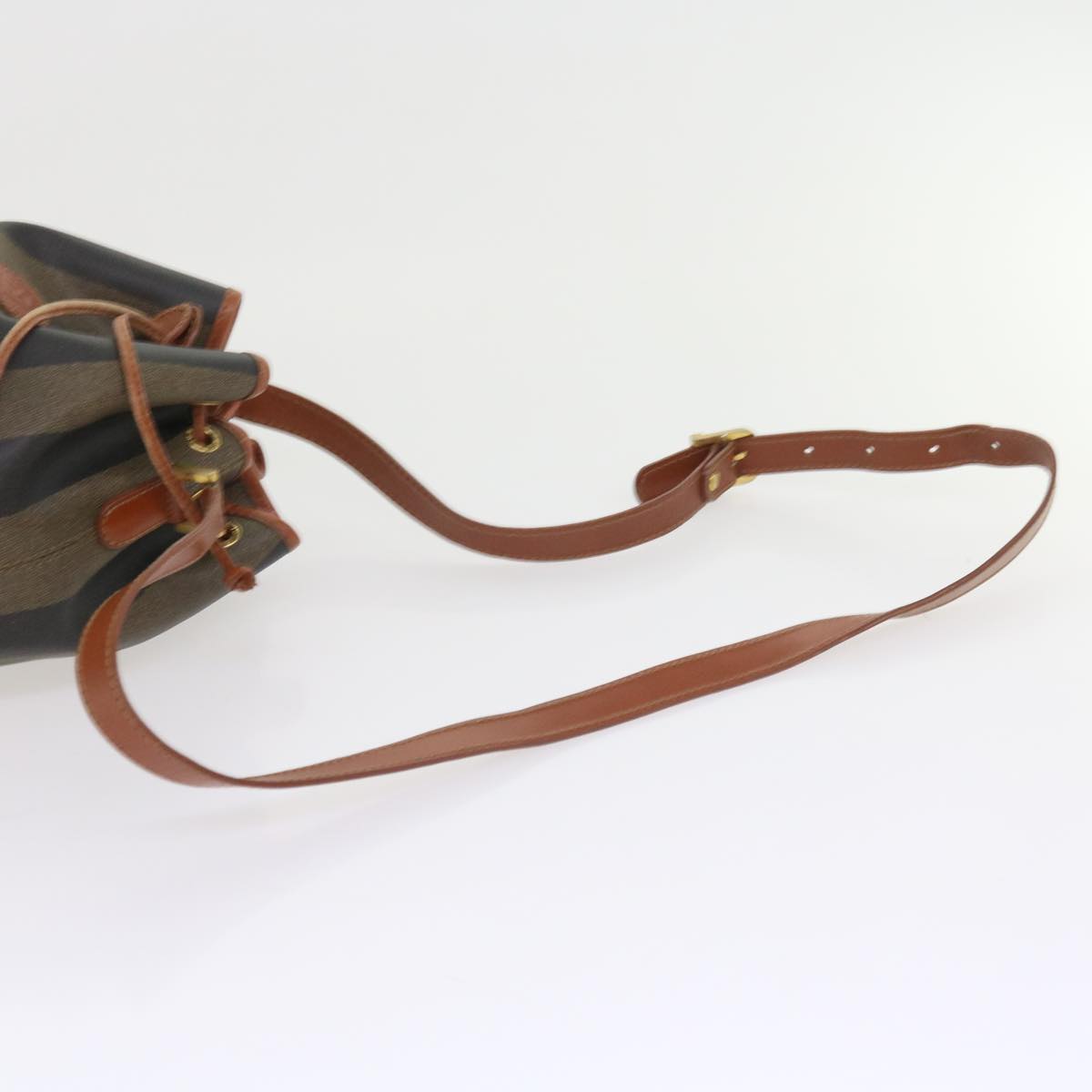 FENDI Pecan Canvas Shoulder Bag Black Brown yk9185