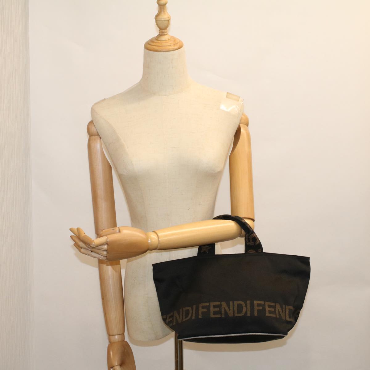 FENDI Hand Bag Nylon Black yk9194