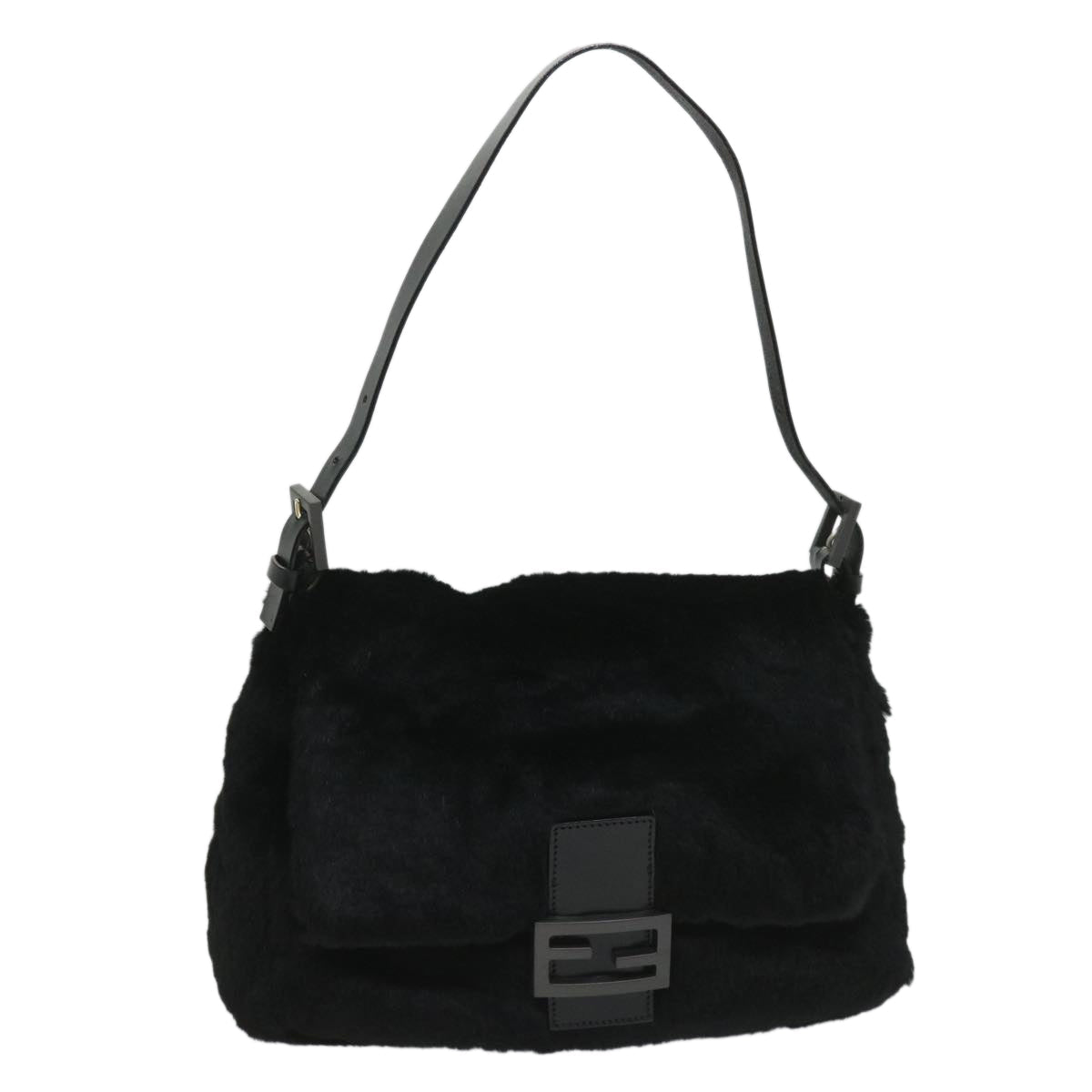 FENDI Mamma Baguette Shoulder Bag Fur Black yk9200