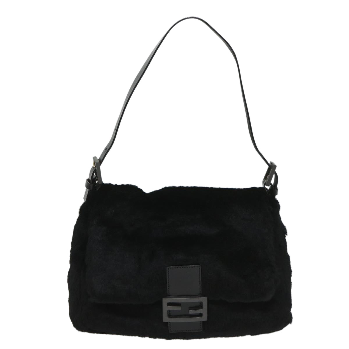 FENDI Mamma Baguette Shoulder Bag Fur Black yk9200