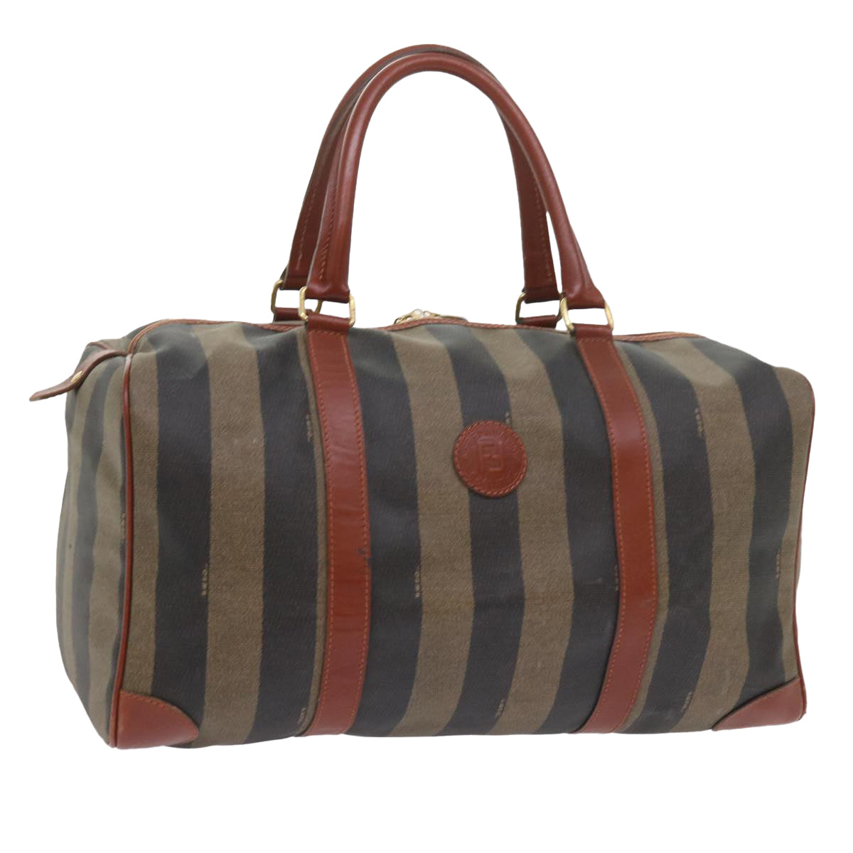 FENDI Pecan Canvas Boston Bag Black Brown yk9271