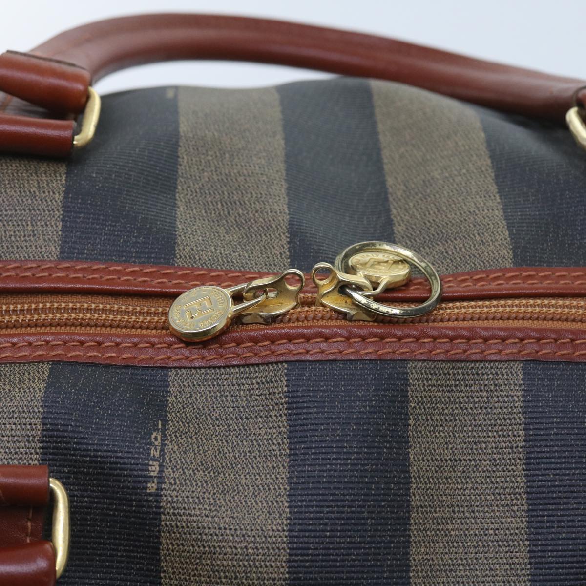 FENDI Pecan Canvas Boston Bag Black Brown yk9271