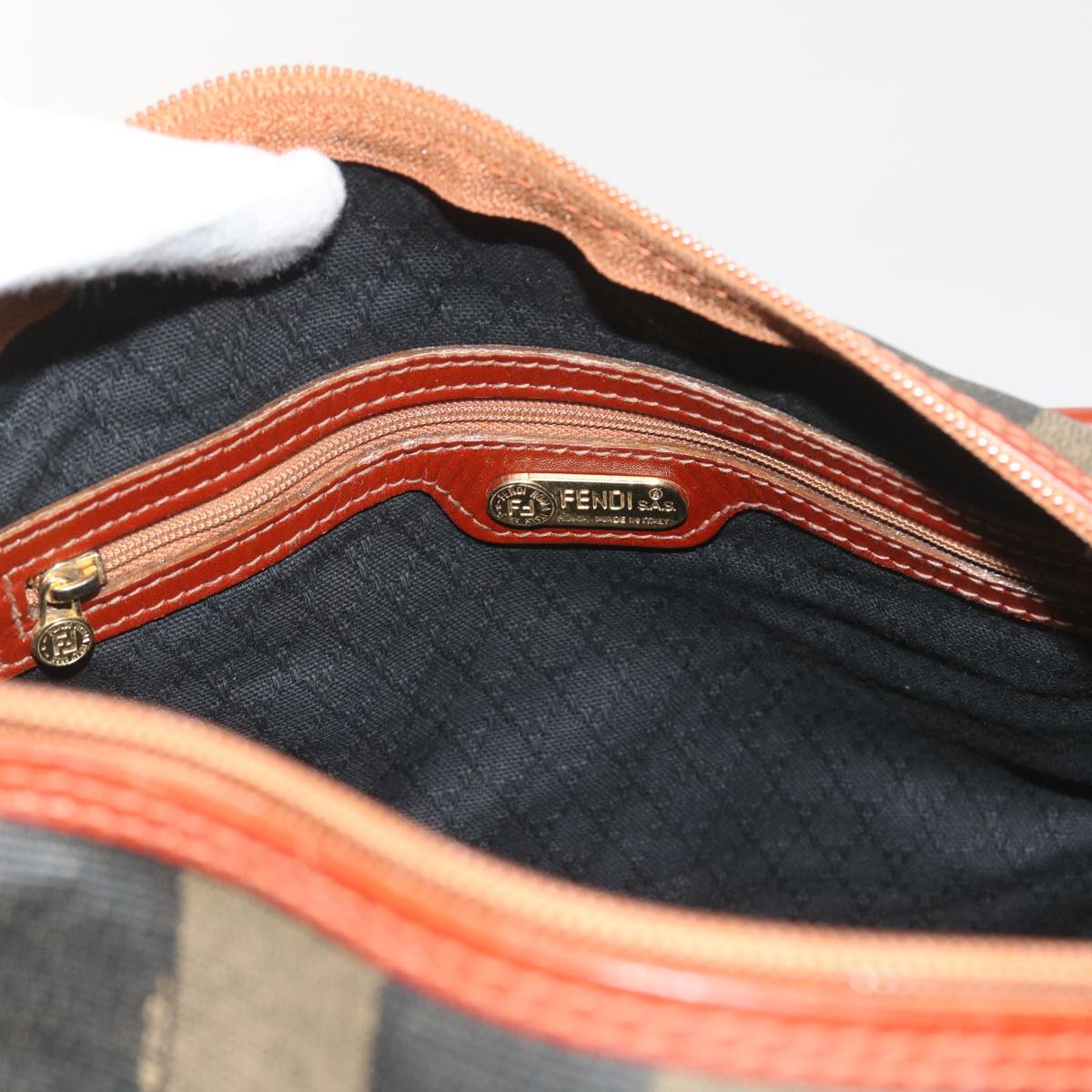 FENDI Pecan Canvas Boston Bag Black Brown yk9271