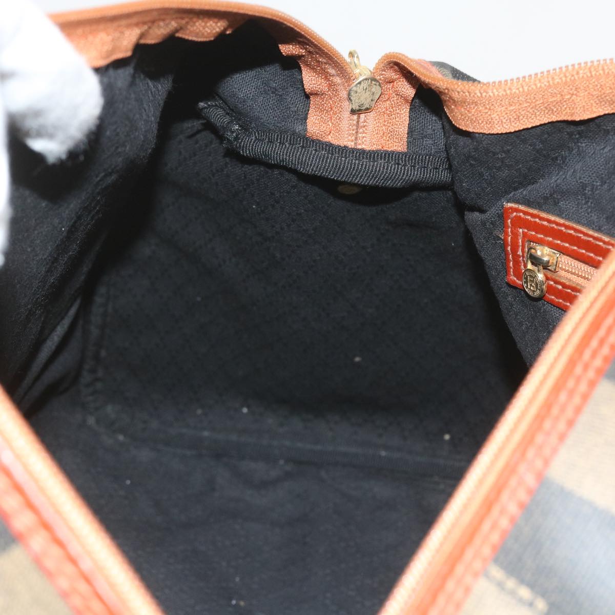 FENDI Pecan Canvas Boston Bag Black Brown yk9271