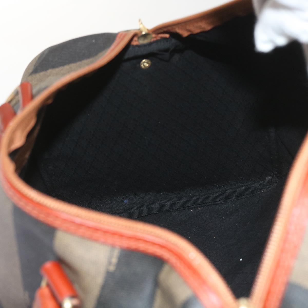 FENDI Pecan Canvas Boston Bag Black Brown yk9271