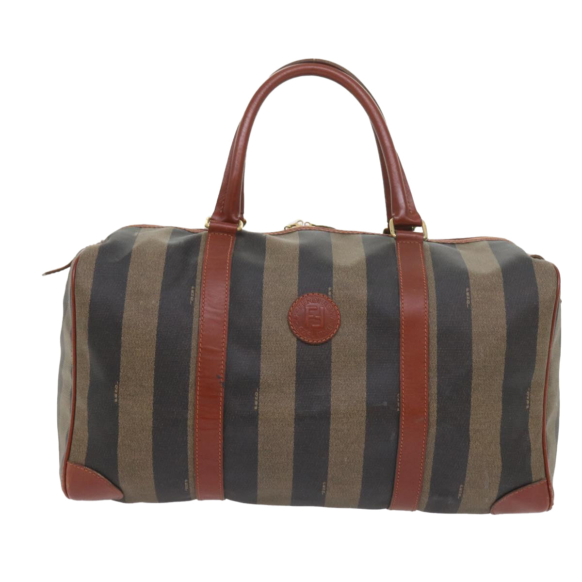 FENDI Pecan Canvas Boston Bag Black Brown yk9271