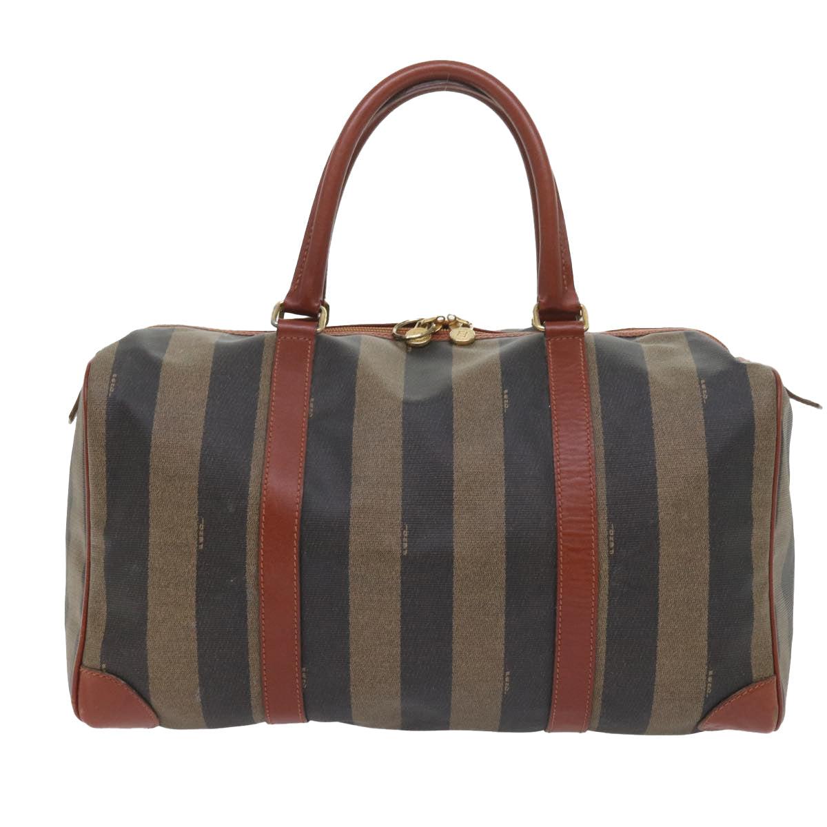 FENDI Pecan Canvas Boston Bag Black Brown yk9271