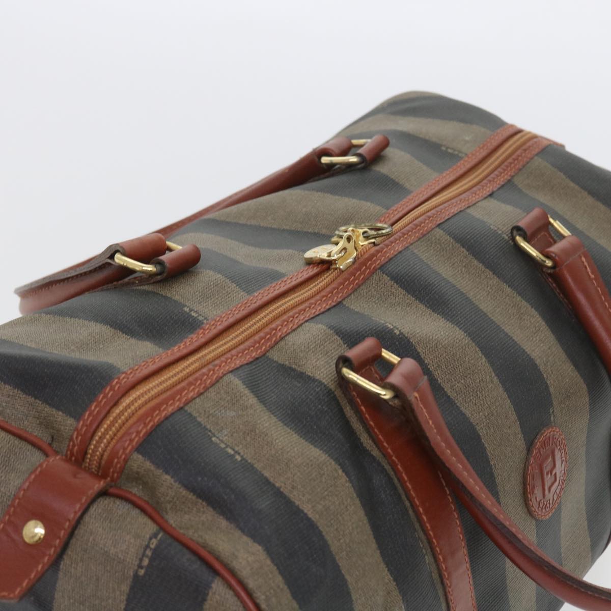 FENDI Pecan Canvas Boston Bag Black Brown yk9271