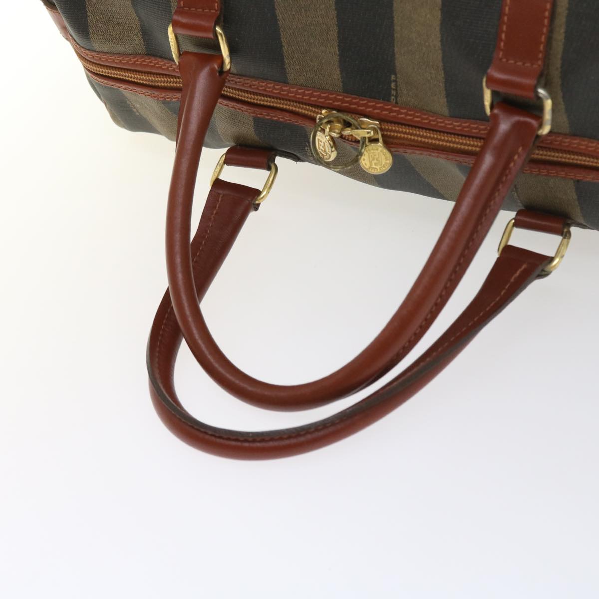 FENDI Pecan Canvas Boston Bag Black Brown yk9271