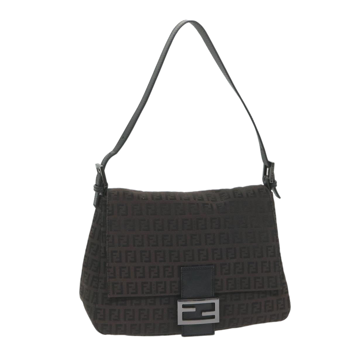 FENDI Zucchino Canvas Mamma Baguette Shoulder Bag Black yk9359