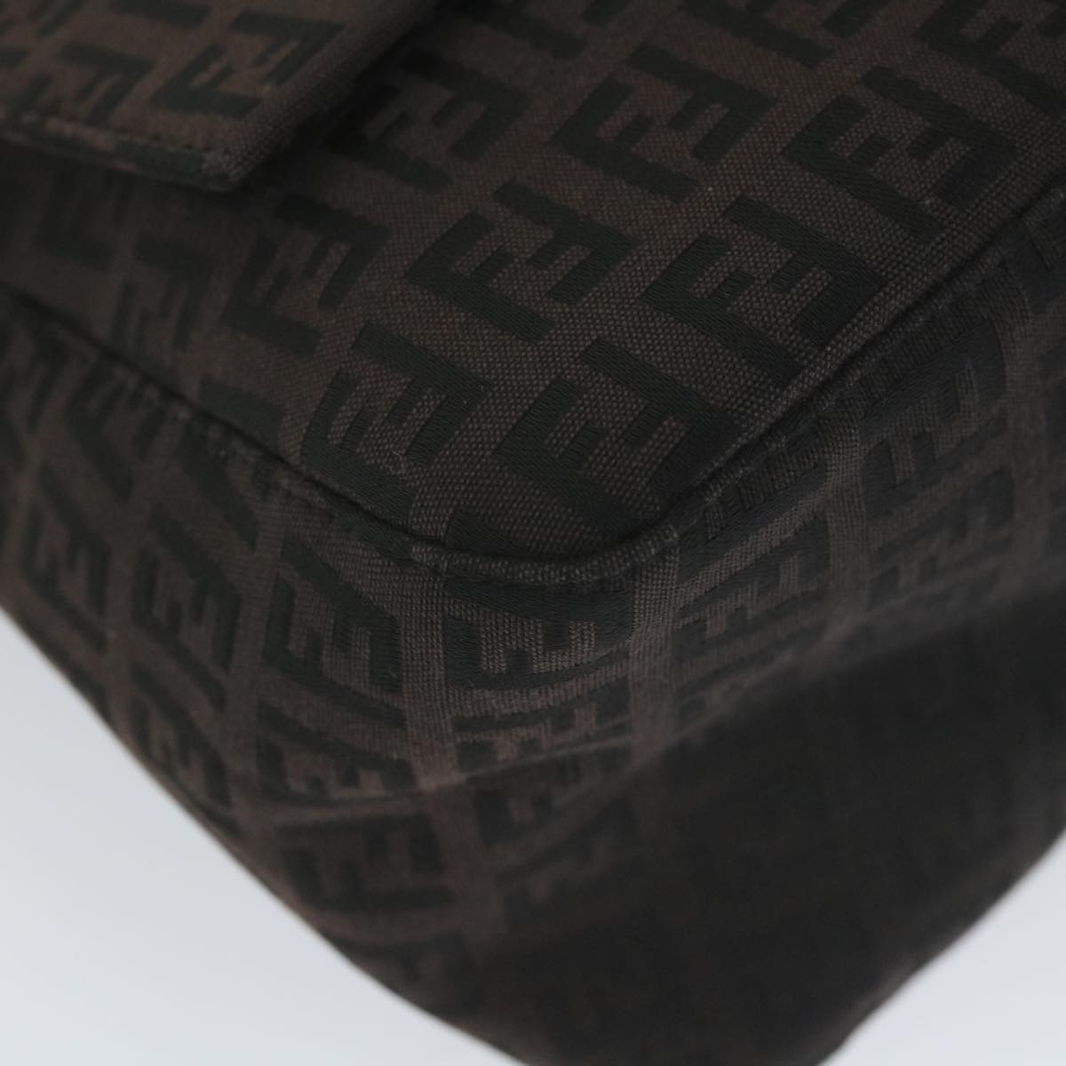 FENDI Zucchino Canvas Mamma Baguette Shoulder Bag Black yk9359