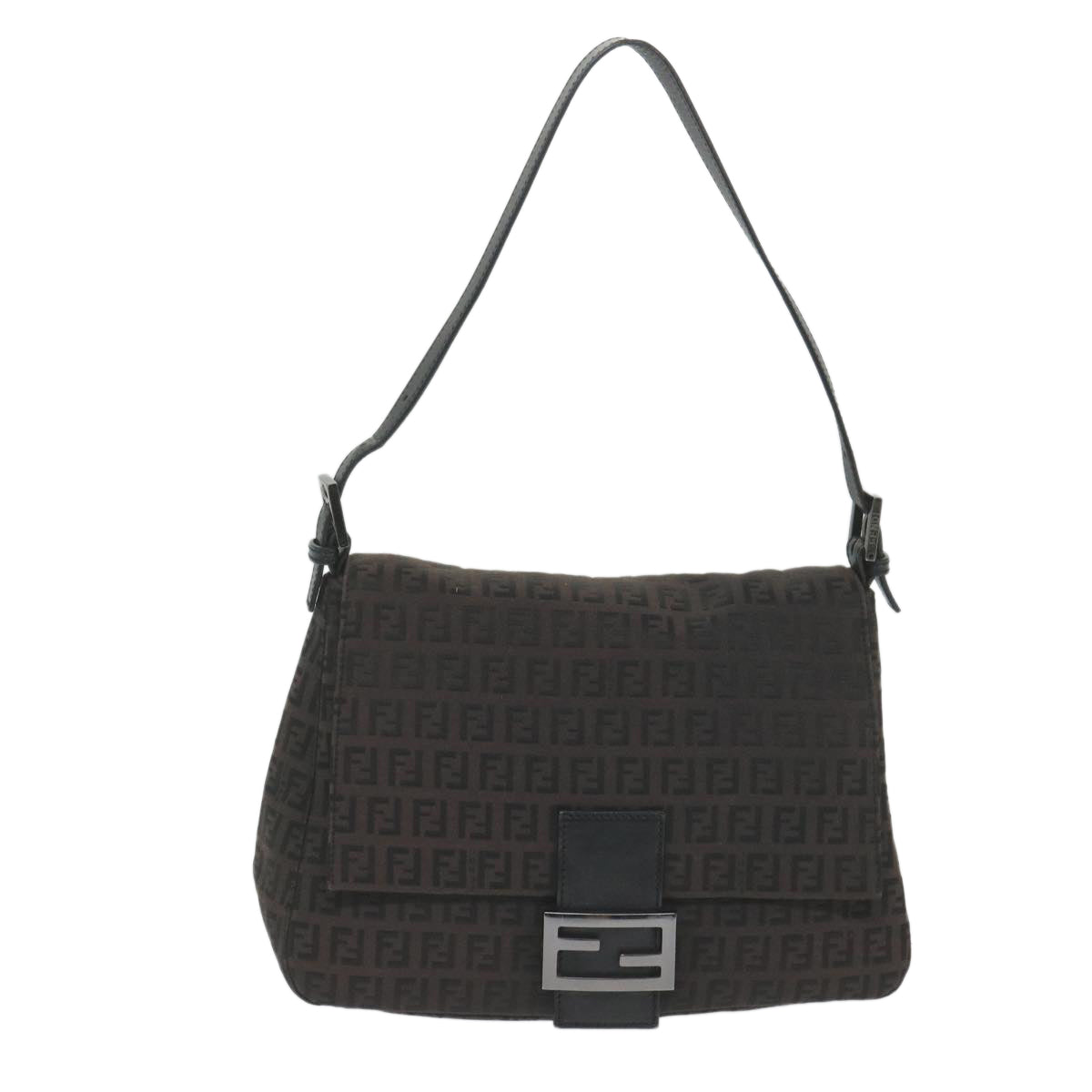 FENDI Zucchino Canvas Mamma Baguette Shoulder Bag Black yk9359