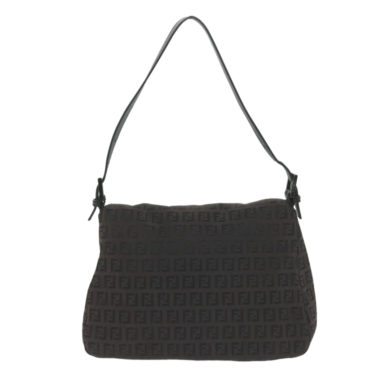 FENDI Zucchino Canvas Mamma Baguette Shoulder Bag Black yk9359