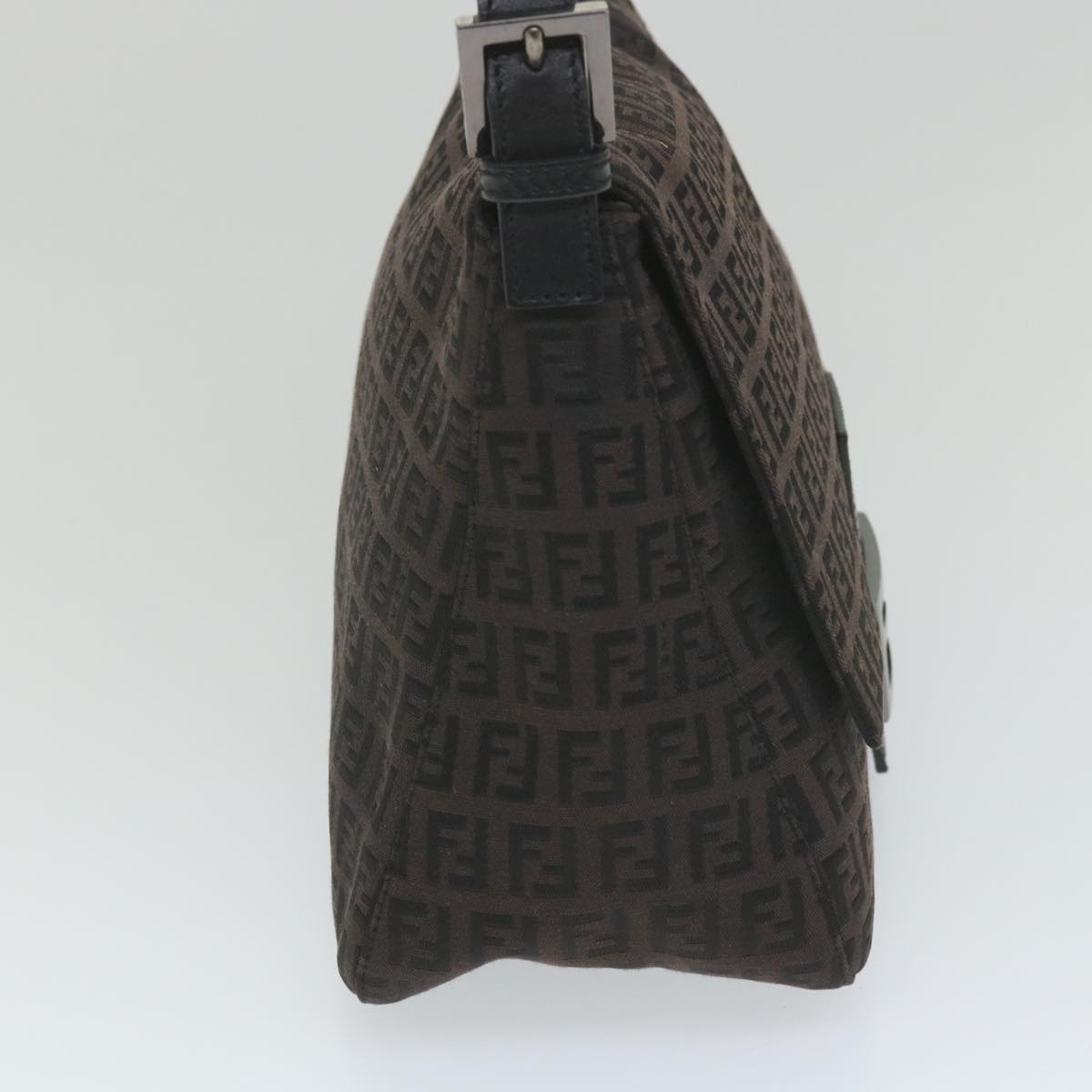 FENDI Zucchino Canvas Mamma Baguette Shoulder Bag Black yk9359
