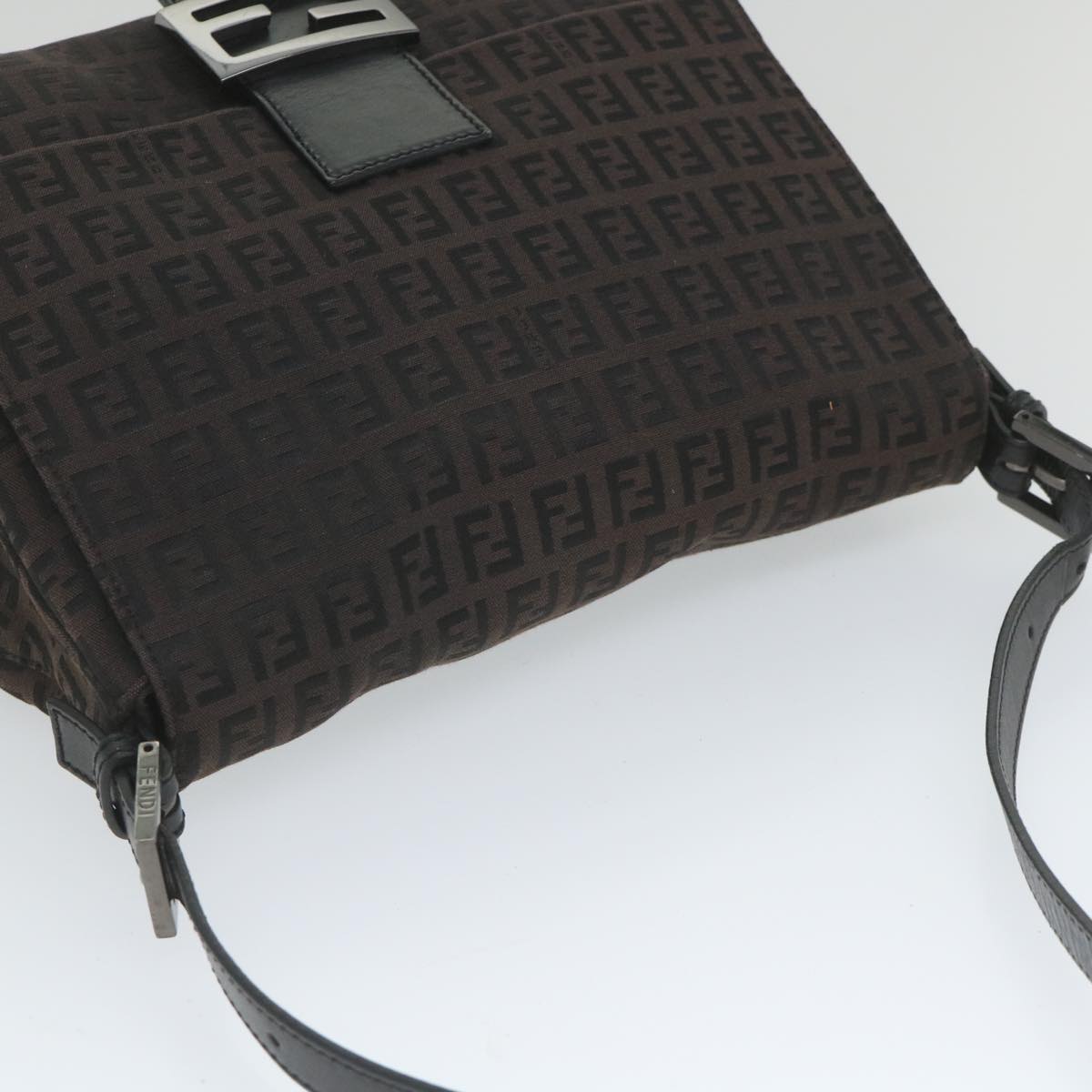 FENDI Zucchino Canvas Mamma Baguette Shoulder Bag Black yk9359