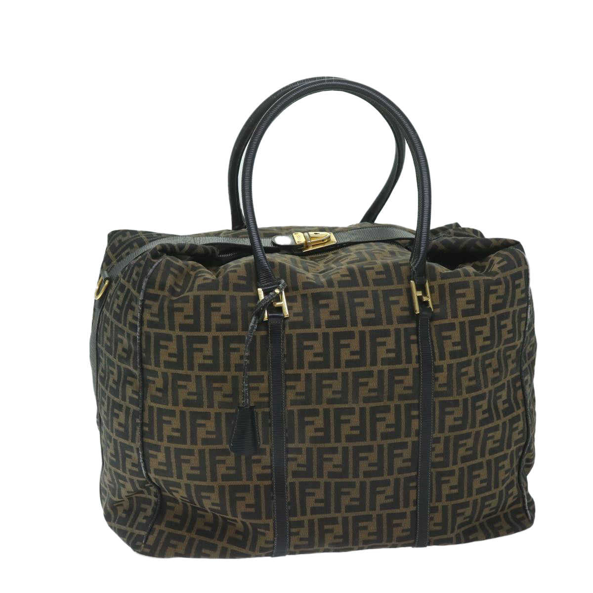 FENDI Zucca Canvas Boston Bag Brown Black yk9376