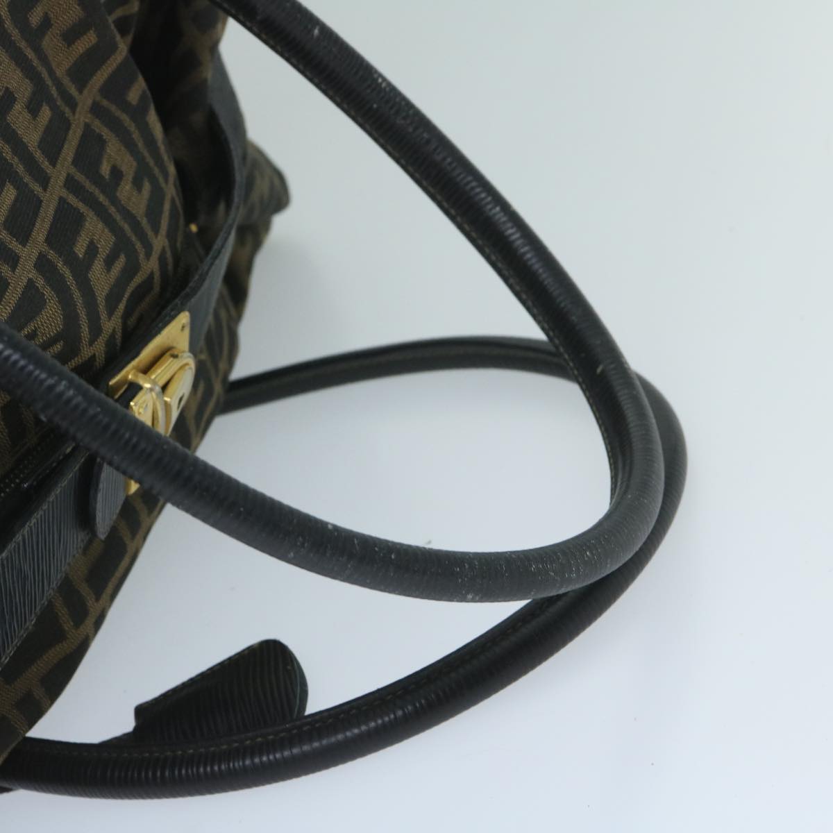 FENDI Zucca Canvas Boston Bag Brown Black yk9376