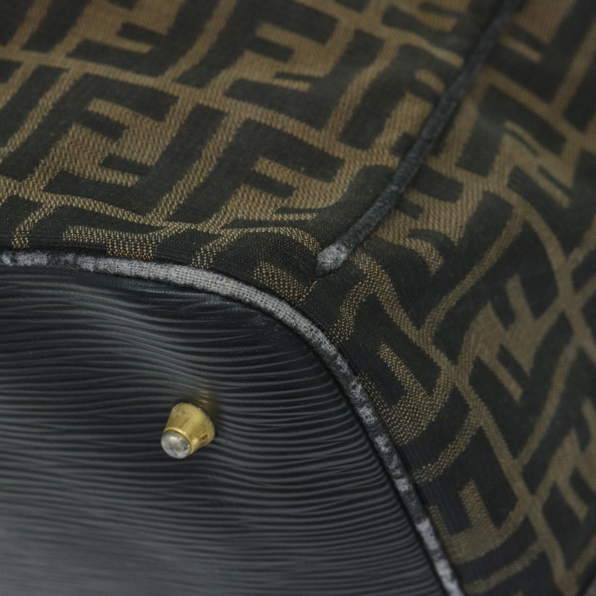 FENDI Zucca Canvas Boston Bag Brown Black yk9376