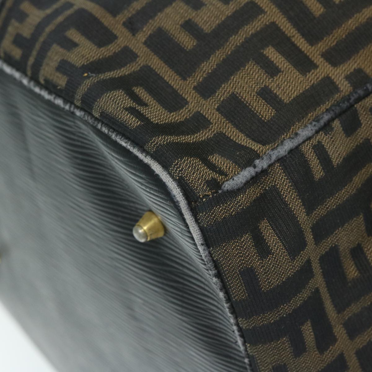 FENDI Zucca Canvas Boston Bag Brown Black yk9376