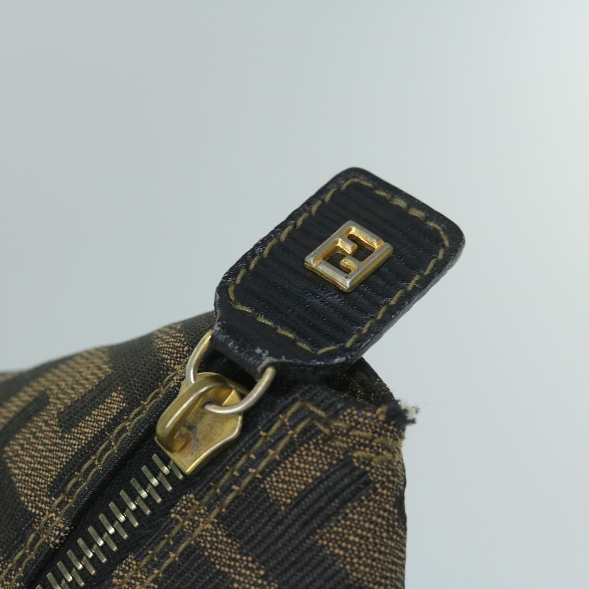 FENDI Zucca Canvas Boston Bag Brown Black yk9376