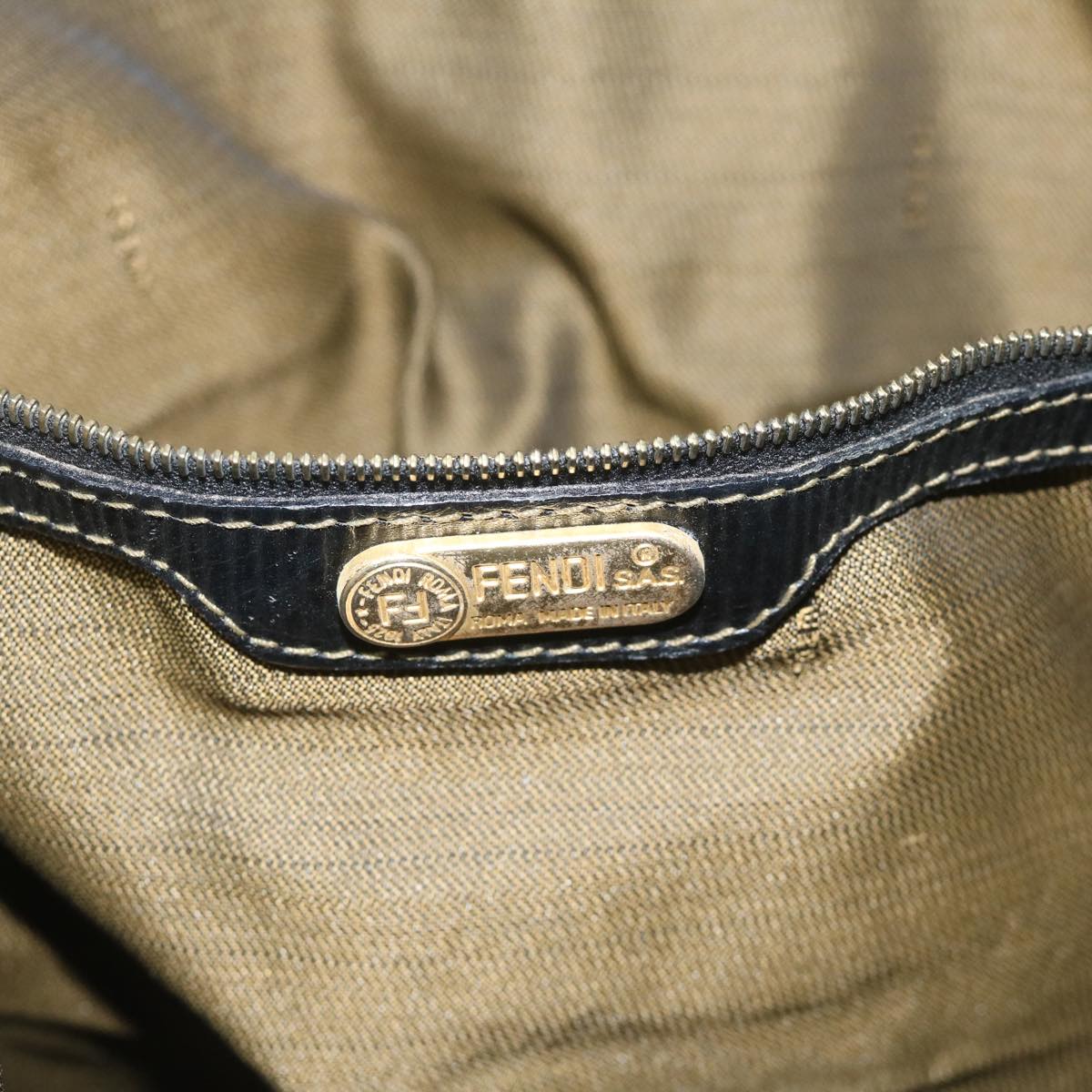 FENDI Zucca Canvas Boston Bag Brown Black yk9376