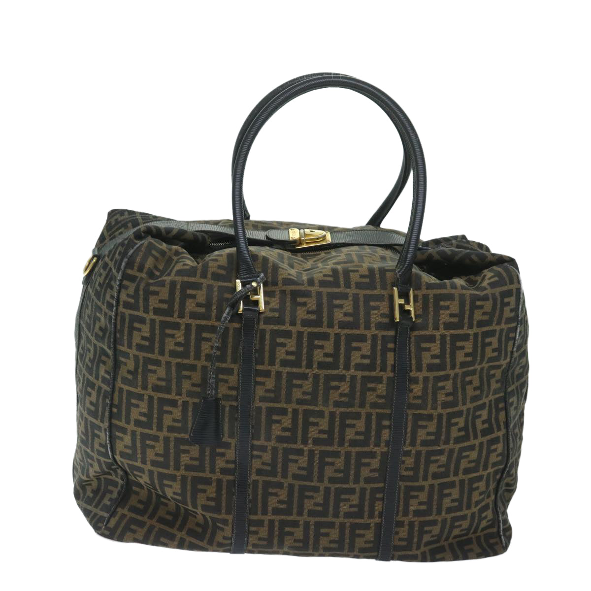 FENDI Zucca Canvas Boston Bag Brown Black yk9376