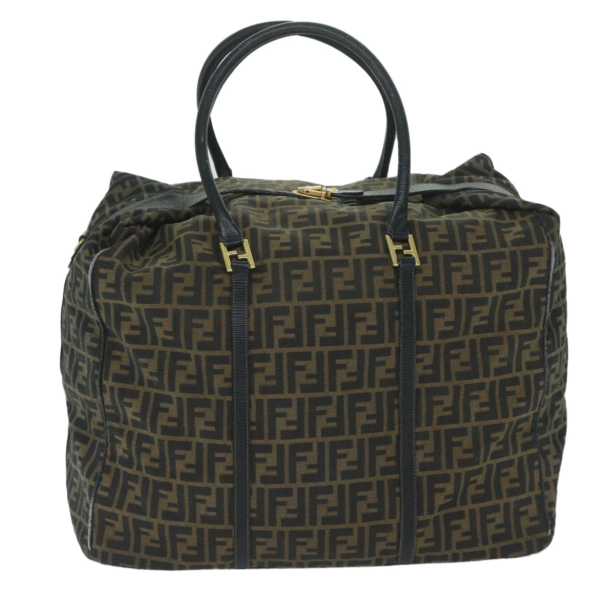 FENDI Zucca Canvas Boston Bag Brown Black yk9376