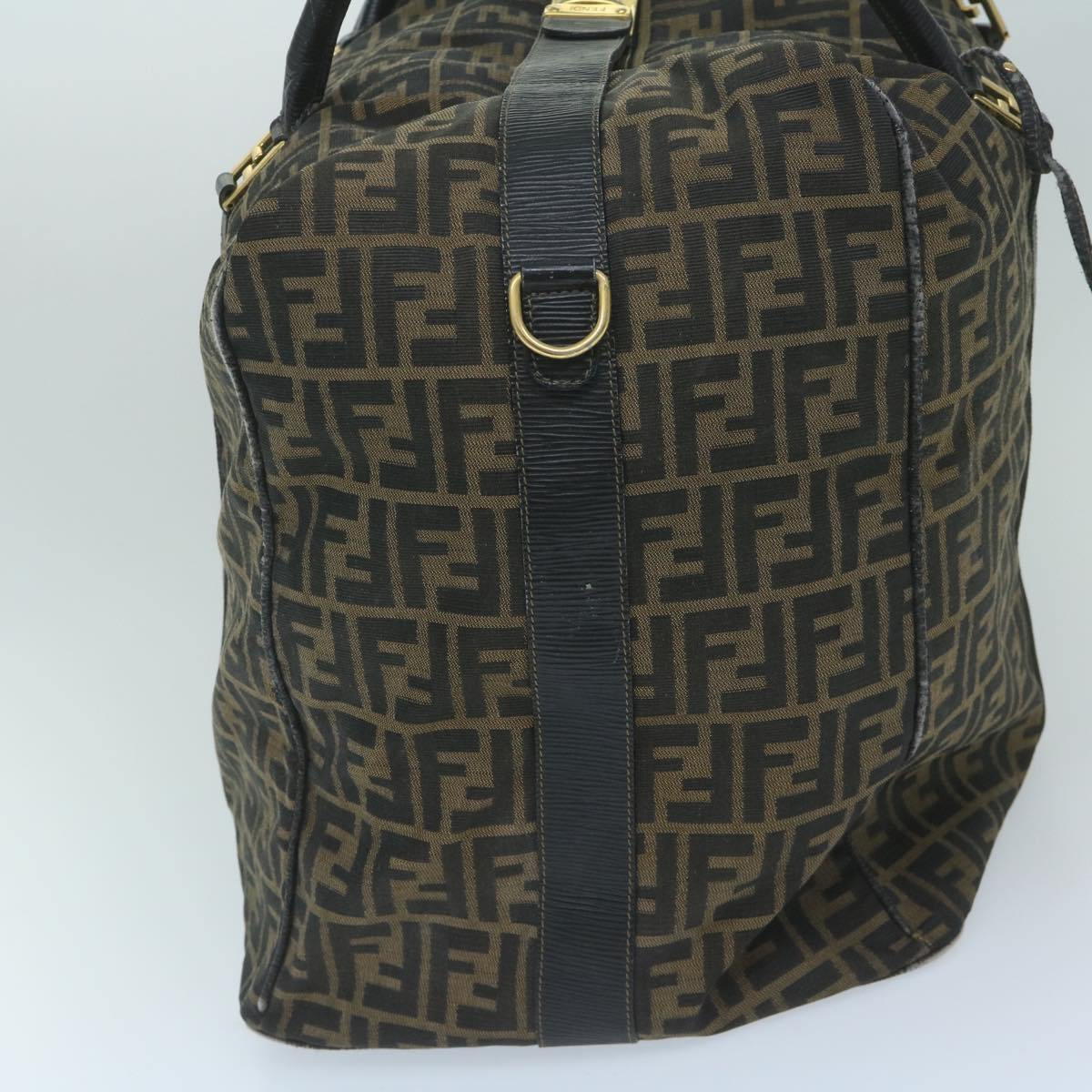 FENDI Zucca Canvas Boston Bag Brown Black yk9376