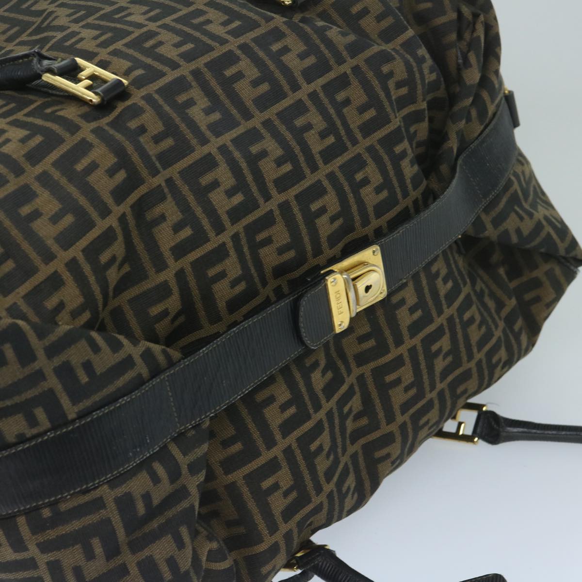 FENDI Zucca Canvas Boston Bag Brown Black yk9376