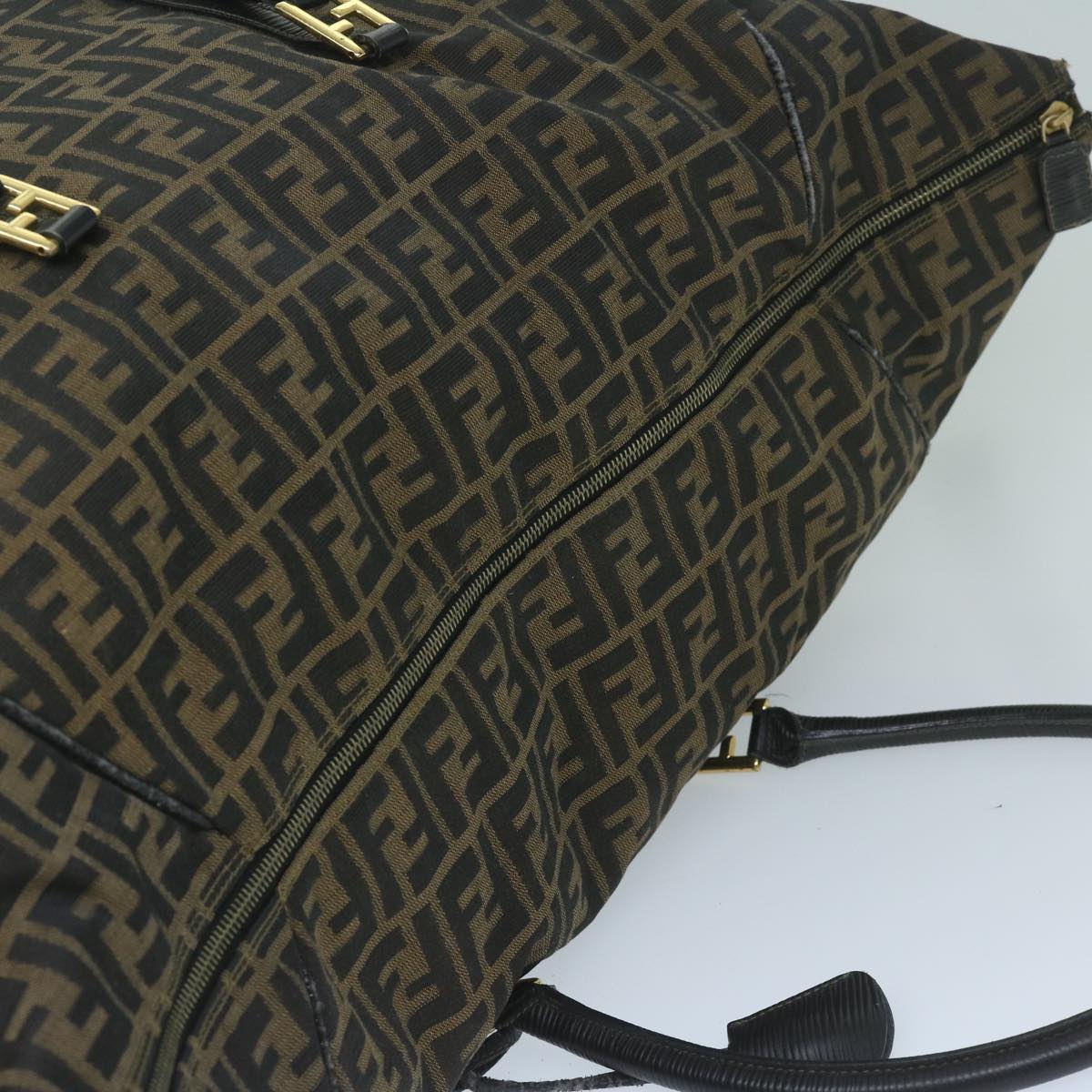 FENDI Zucca Canvas Boston Bag Brown Black yk9376
