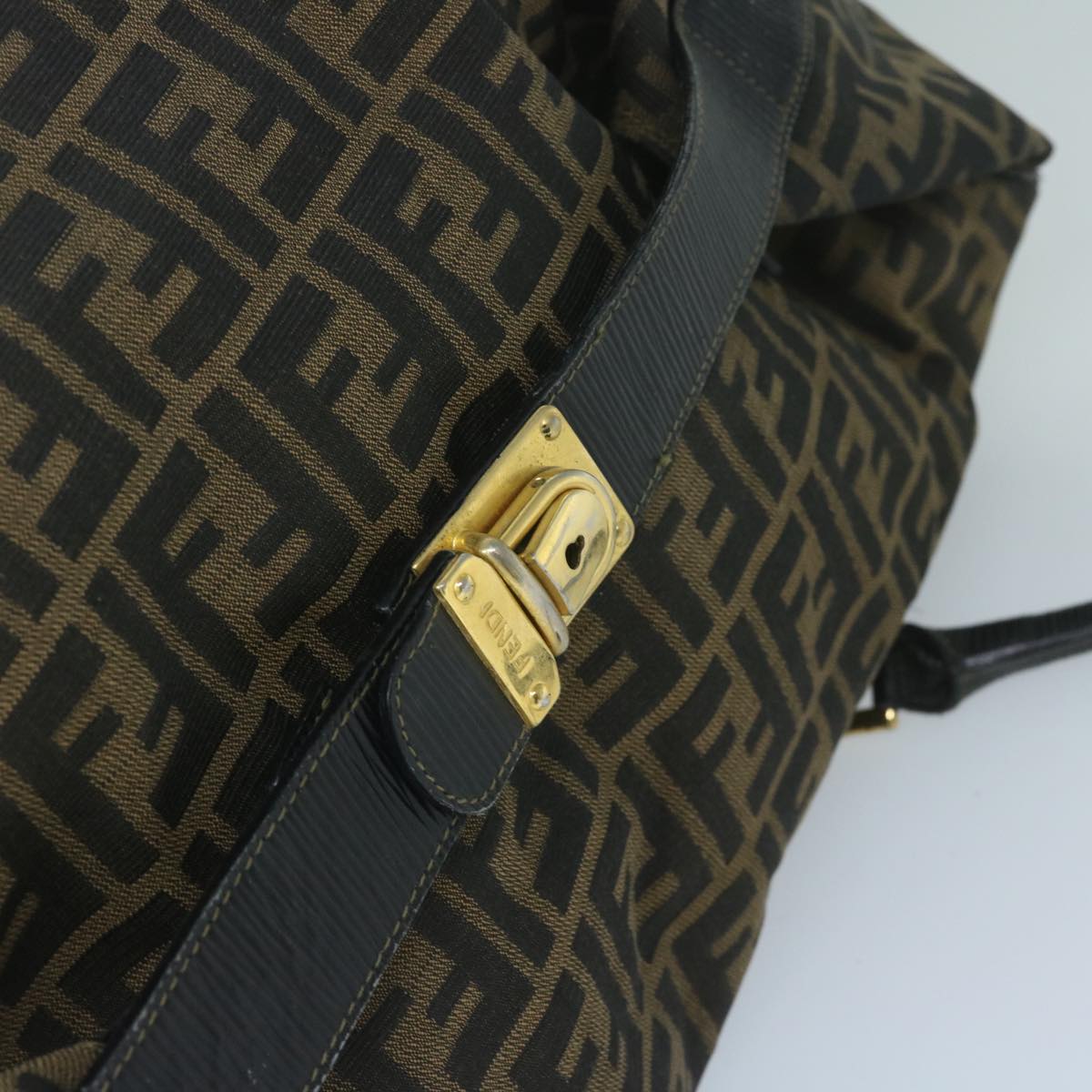 FENDI Zucca Canvas Boston Bag Brown Black yk9376