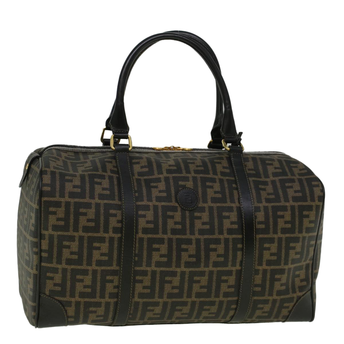 FENDI Zucca Canvas Boston Bag Black Brown 279 255090 049 yk9394
