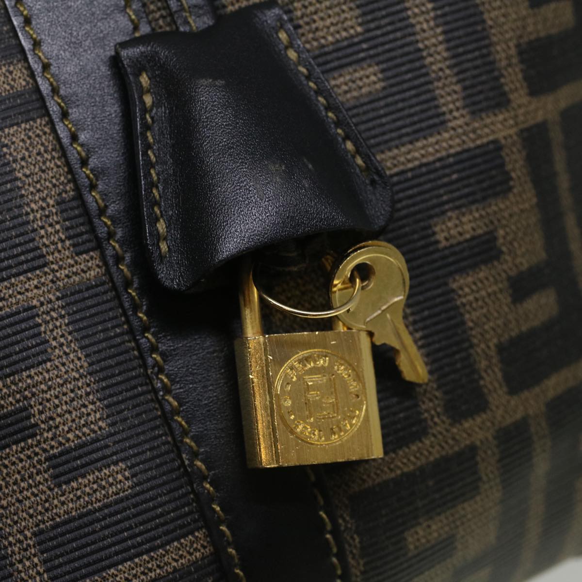 FENDI Zucca Canvas Boston Bag Black Brown 279 255090 049 yk9394