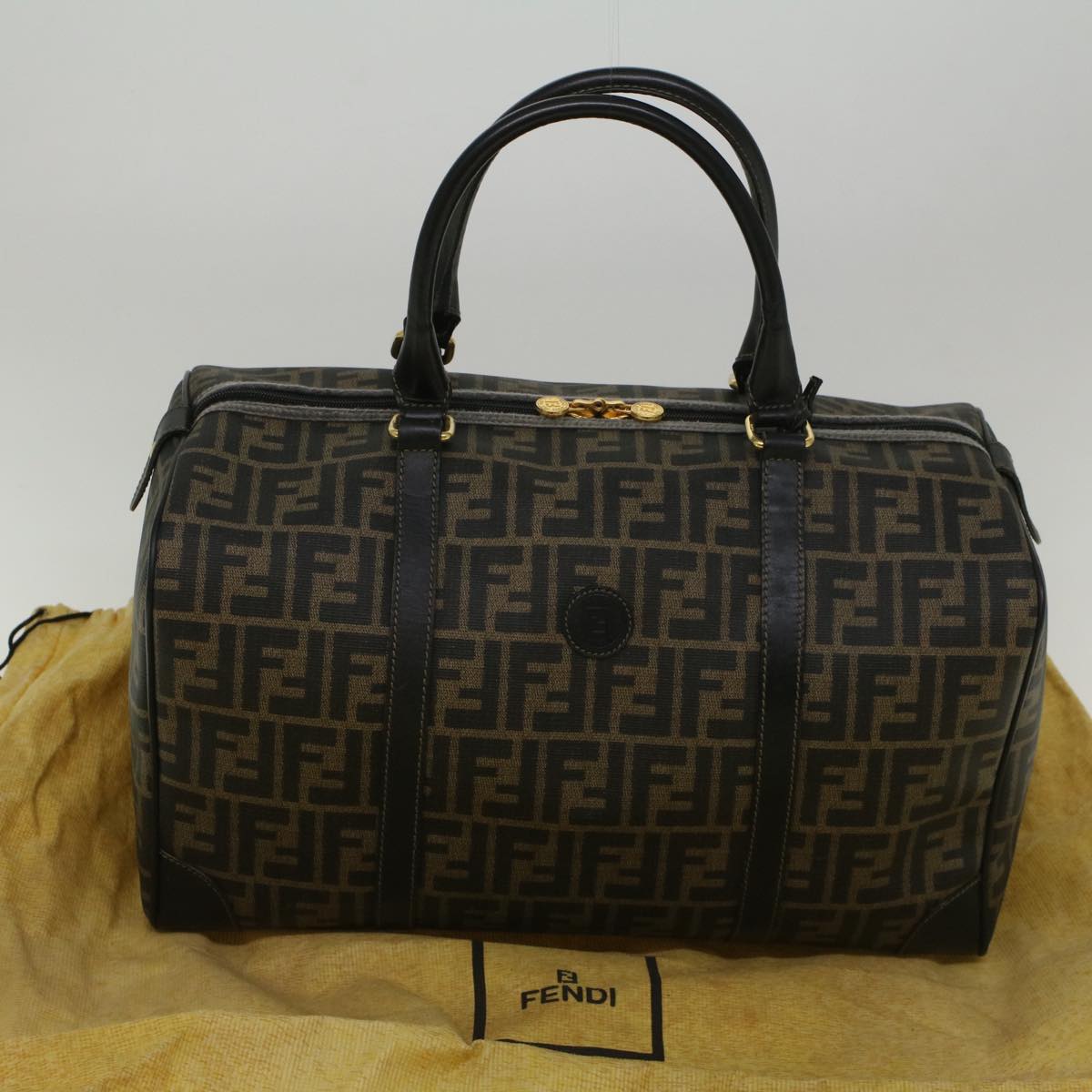 FENDI Zucca Canvas Boston Bag Black Brown 279 255090 049 yk9394