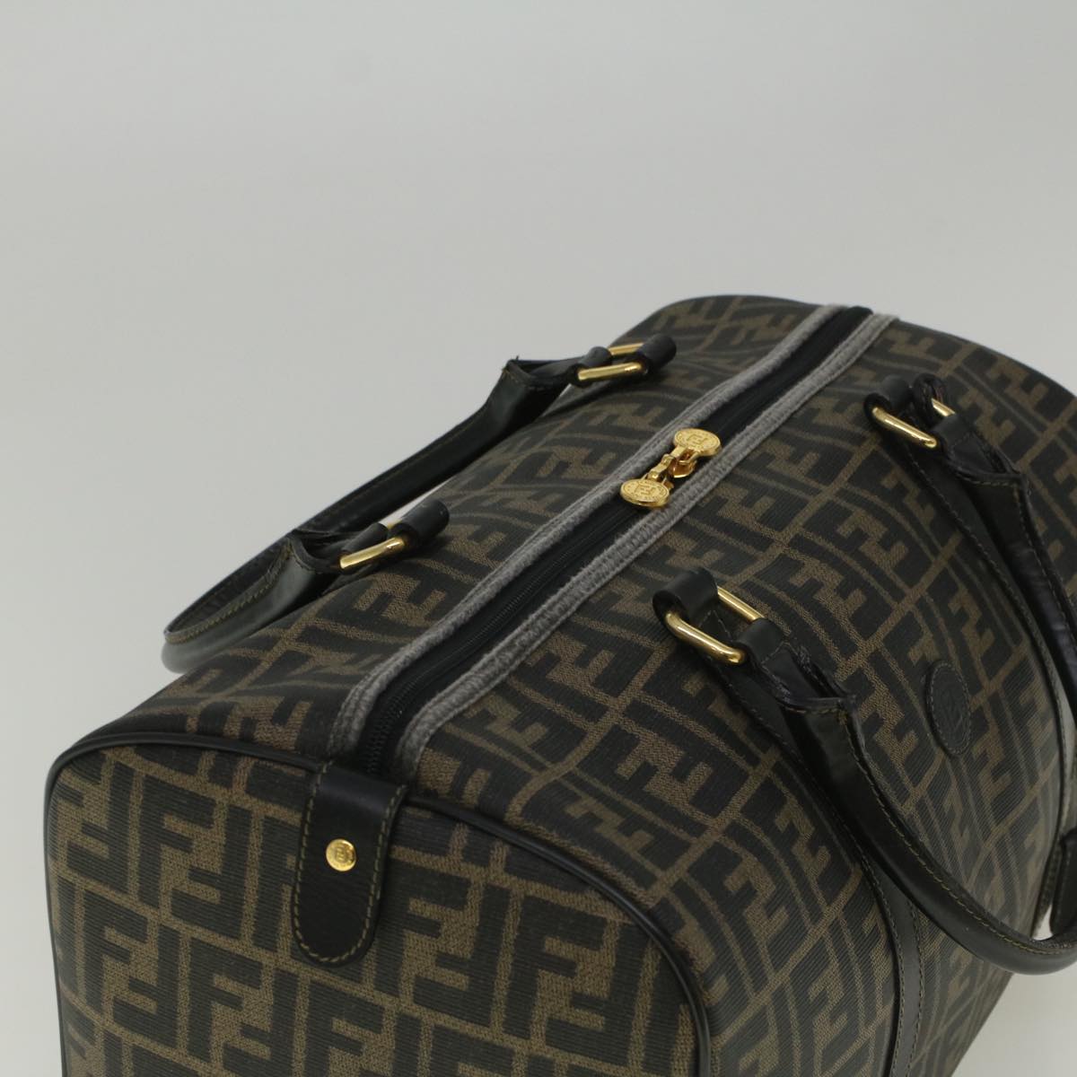 FENDI Zucca Canvas Boston Bag Black Brown 279 255090 049 yk9394