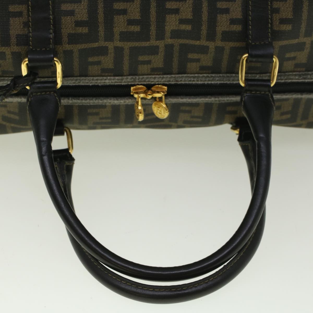 FENDI Zucca Canvas Boston Bag Black Brown 279 255090 049 yk9394