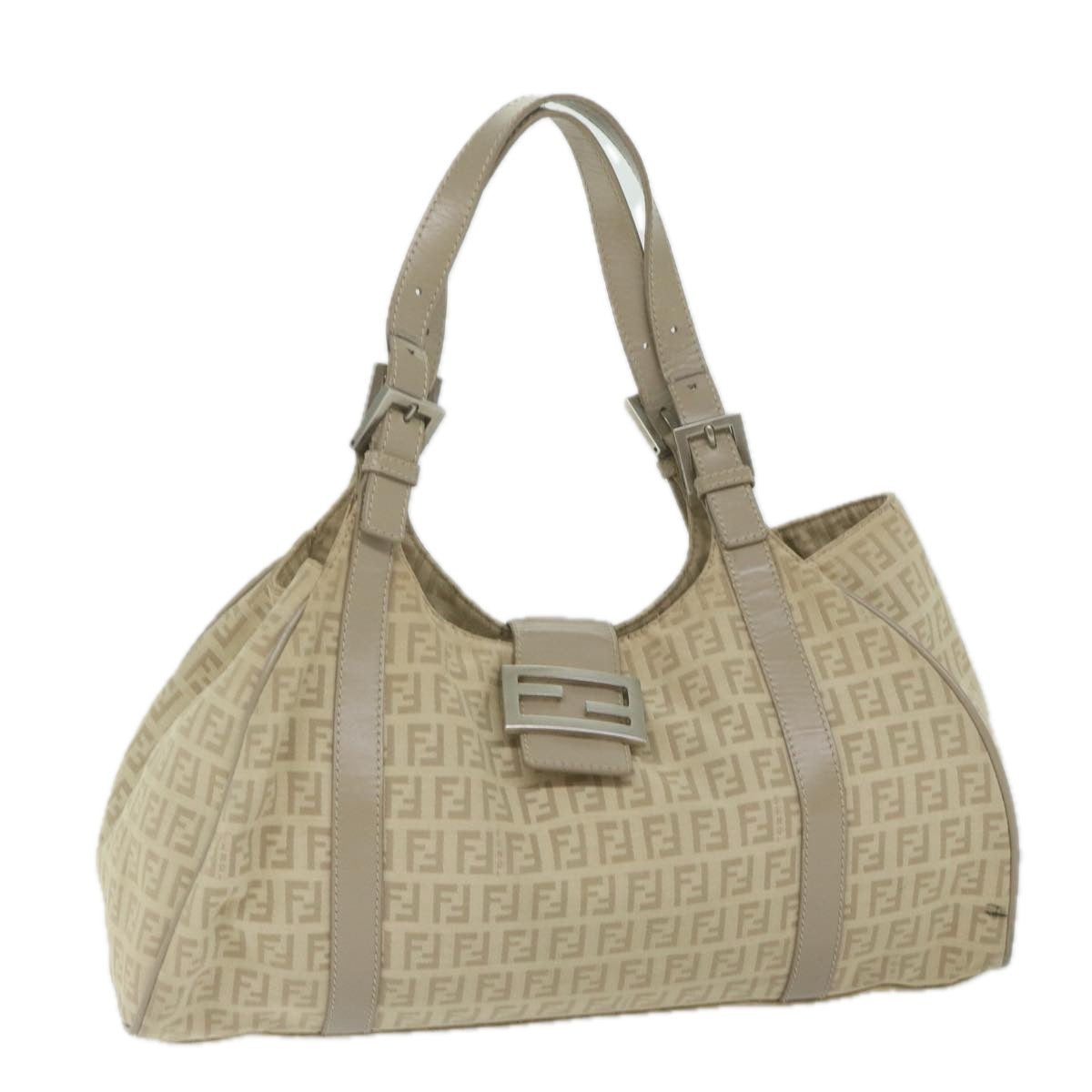 FENDI Zucchino Canvas Shoulder Bag Beige yk9541