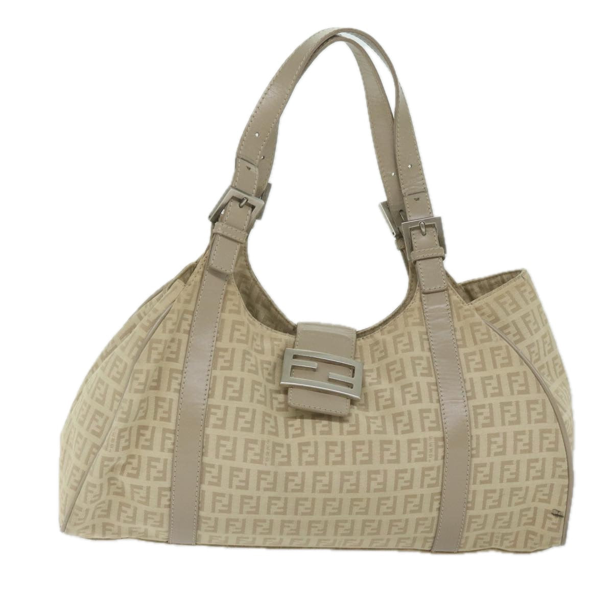 FENDI Zucchino Canvas Shoulder Bag Beige yk9541