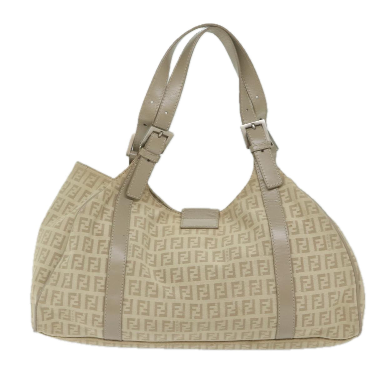 FENDI Zucchino Canvas Shoulder Bag Beige yk9541