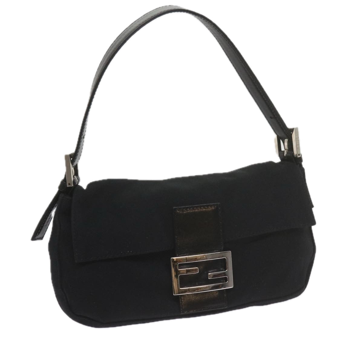 FENDI Mamma Baguette Shoulder Bag Nylon Black yk9545