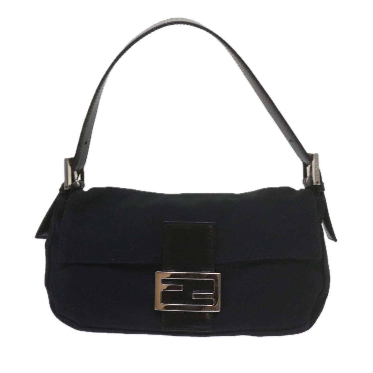FENDI Mamma Baguette Shoulder Bag Nylon Black yk9545