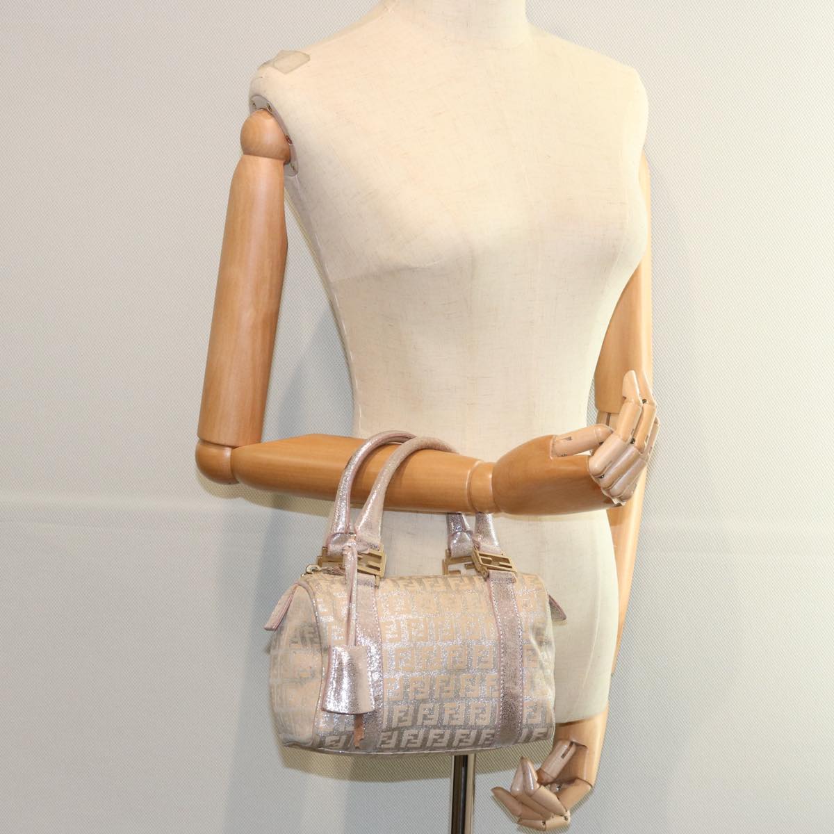 FENDI Zucchino Canvas Hand Bag Silver yk9629