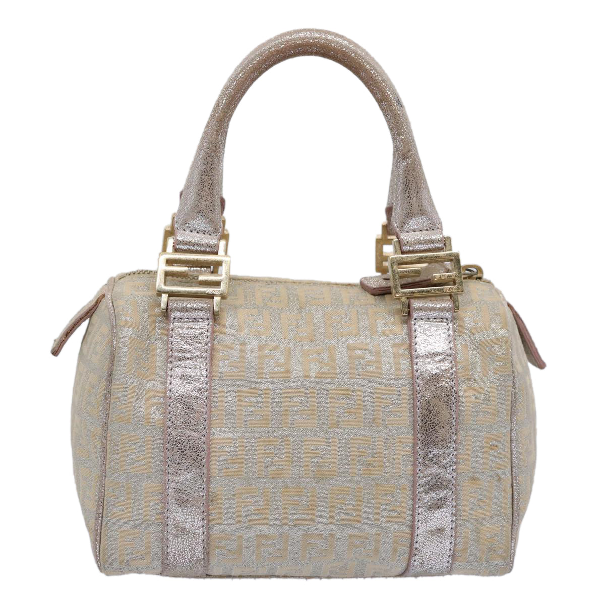 FENDI Zucchino Canvas Hand Bag Silver yk9629
