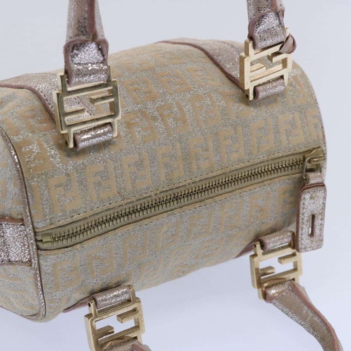 FENDI Zucchino Canvas Hand Bag Silver yk9629